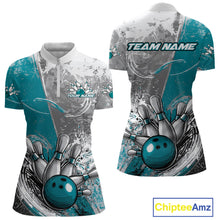 Load image into Gallery viewer, Custom Grunge Blue Bowling Women Quarter-Zip Shirt, Distressed Vintage Bowling Shirts IPHW9551