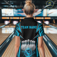 Load image into Gallery viewer, Custom Black And Blue Bowling Team Jersey, Bowler Uniform Bowling Women Quarter-Zip Shirt IPHW9284