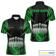 Load image into Gallery viewer, Custom Black And Green Bowling Team Jerseys, Bowler Uniform Bowling Polo Shirts For Men IPHW9285
