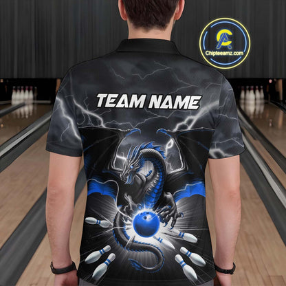 Custom Thunder Lightning Blue Dragon Bowling Team Polo Shirts For Men, Bowling Jerseys IPHW9111