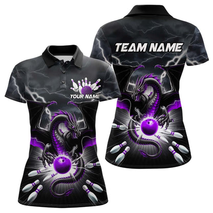 Custom Thunder Lightning Purple Dragon Bowling Team Polo Shirt For Women, Bowling Jerseys IPHW9112