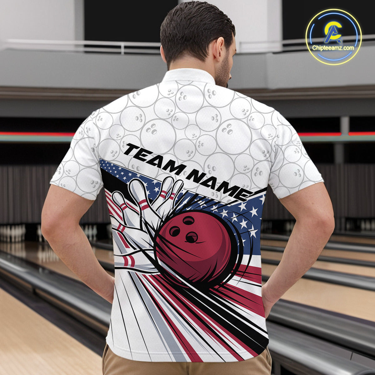 Custom Patriotic US Flag Bowling Quarter-Zip Shirts For Men, Bowling Pattern Bowling League Shirt IPHW9594