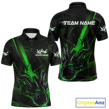 Load image into Gallery viewer, Custom Black And Green Flame Bowling Team Men Polo Shirts, Fire Bowling Jerseys IPHW9613