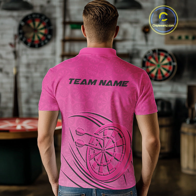 Custom Pink Darts Polo Shirts For Men, Pink Dartboard Dart Team Jerseys For Players IPHW9635