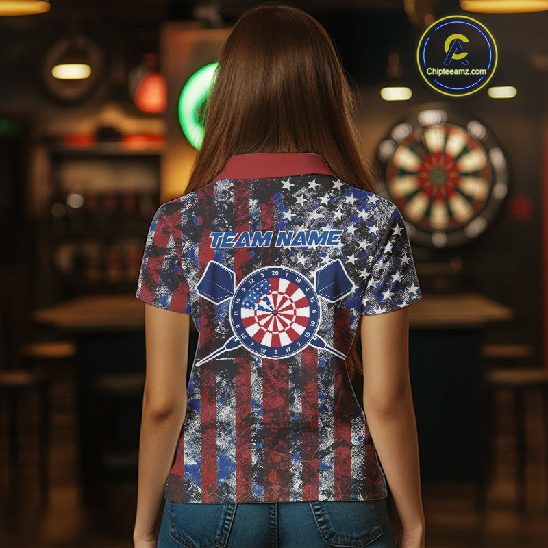 Custom US Flag Camo Patriotic Dart Polo Shirts For Women, Dart Jersey Dart Team Uniform IPHW9695