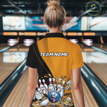 Load image into Gallery viewer, Custom Yellow Funny Bowling Women Quarter-Zip Shirt, Bowling And Beer Party Bowler Outfit IPHW9610