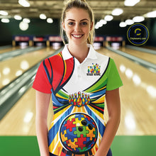 Load image into Gallery viewer, Custom Autism Awareness Bowling Women Polo Shirts, Colorful Puzzles Bowling Team Shirt IPHW11194