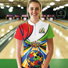 Load image into Gallery viewer, Custom Autism Awareness Bowling Women Quarter-Zip Shirts, Colorful Puzzles Bowling Shirt IPHW11194