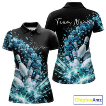 Load image into Gallery viewer, Custom Blue Roses And Butterfly Women Bowling Shirt, Flower Ladies Bowling League Shirt IPHW10885