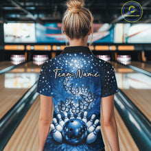 Load image into Gallery viewer, Custom Blue Buttefly Ladies Bowling Team Shirt, Women Bowling Quarter-Zip Shirt IPHW10920
