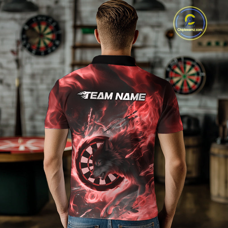 Custom Red Fire Flame Dart Wolf Men Polo Shirts, Dart League Shirt Team Jerseys IPHW10004
