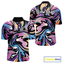 Load image into Gallery viewer, Colorful marbled design shirt with 'TEAM NAME' text on a white background