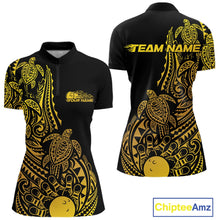 Load image into Gallery viewer, Custom Black And Gold Polynesian Tribal Turtle Bowling Women Quarter-Zip Team Shirts IPHW10984