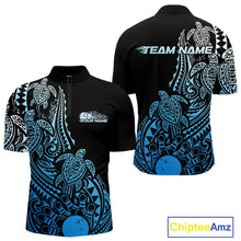 Load image into Gallery viewer, Custom Black And Blue Polynesian Tribal Turtle Bowling Men Quarter-Zip Team Shirts Outfit IPHW10985