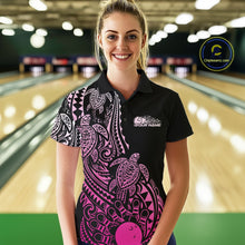 Load image into Gallery viewer, Custom Black And Pink Polynesian Tribal Turtle Bowling Women Polo Team Shirts Outfit IPHW10986