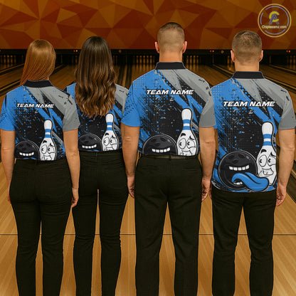 Custom Funny Bowling Polo Shirt For Men, Blue Bowling Ball And Pin Bowling Jersey IPHW10260