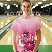Load image into Gallery viewer, Sassy Classy Flamingo Queen Custom Women Bowling Quarter-Zip Shirts, Slay Ladies Outfits IPHW11024