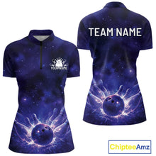 Load image into Gallery viewer, Custom Purple And Blue Galaxy Bowling Shirts For Women, Sparkling Sky Bowling Jerseys IPHW10529
