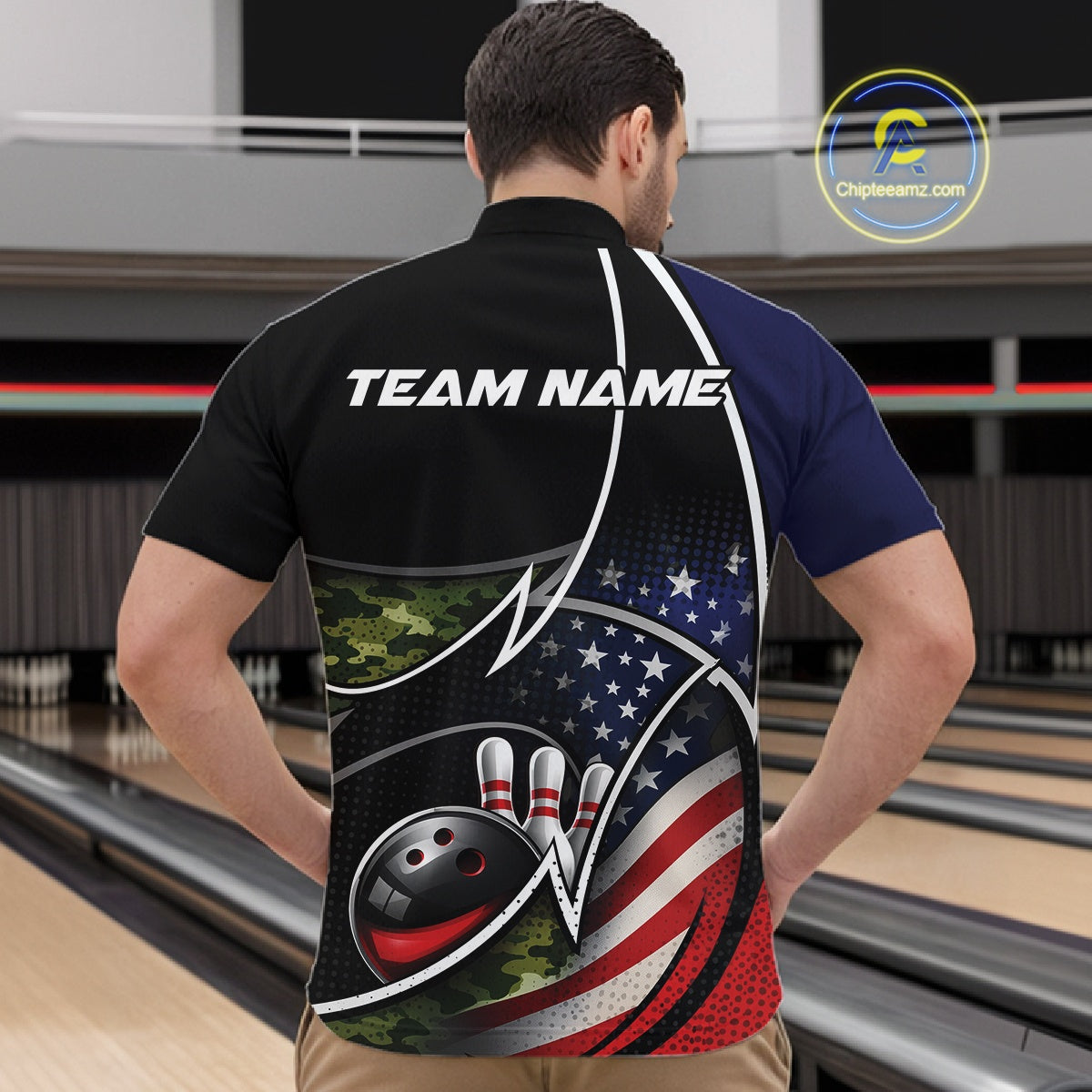 Custom Patriotic US Flag Bowling Team Shirts, Freedom Military Camo Men Bowling Jerseys IPHW10531