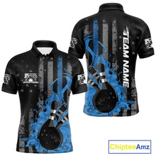 Load image into Gallery viewer, Custom Grunge Vintage Blue Thin Line US Flag Patriotic Men Polo Bowling Team Shirts IPHW10170