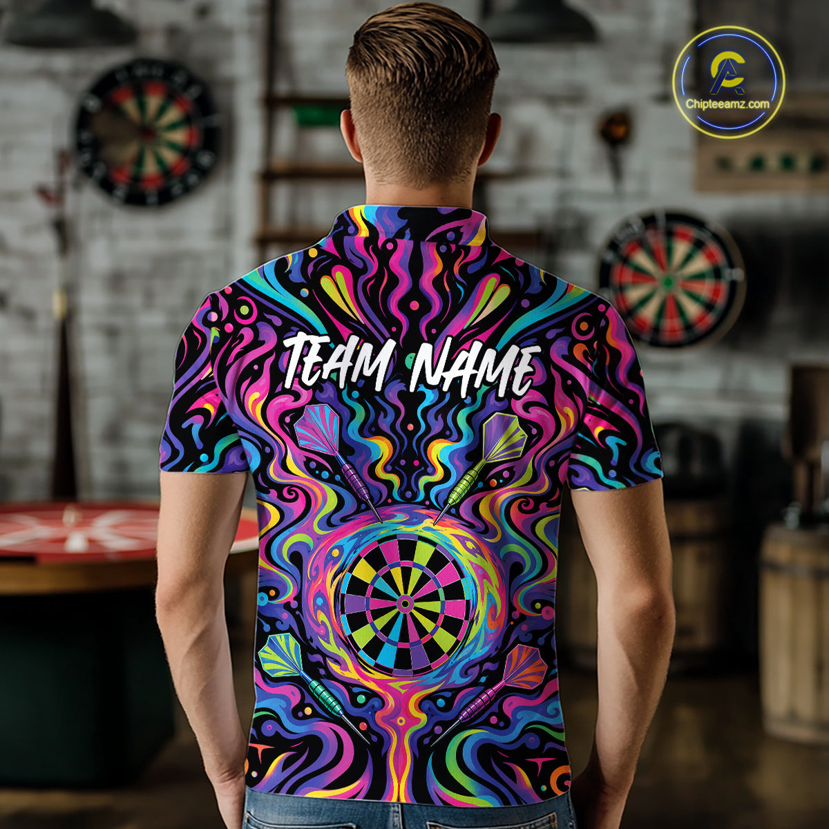 Custom Colorful Psychedelic Darts Polo Shirts For Men, Dartboard Darts Outfit IPHW11727