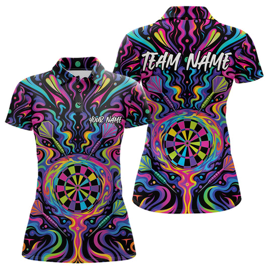 Custom Colorful Psychedelic Darts Polo Shirts For Women, Dartboard Darts Outfit IPHW11727
