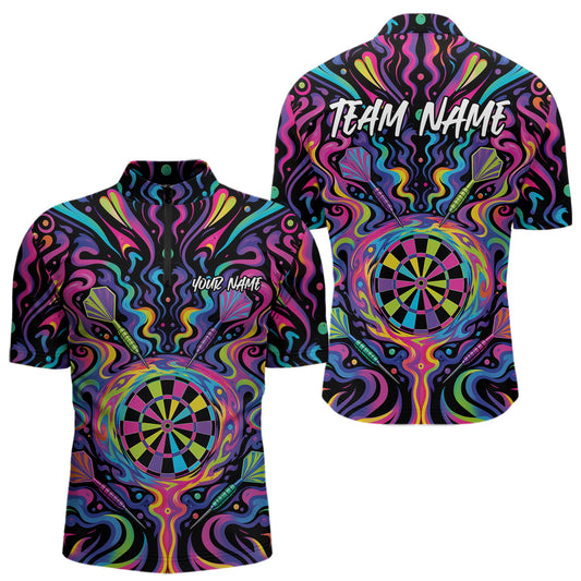 Custom Colorful Psychedelic Darts Quarter Zip Shirts For Men, Dartboard Darts Outfit IPHW11727