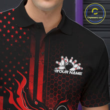 Load image into Gallery viewer, Custom Red Patrotic Flame Bowling Men Polo Shirt, US Flag Bowling Jersey IPHW11155