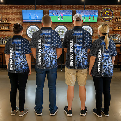 Custom Blue Lightning US Flag Dartboard Patriotic Dart Team Men Polo Shirt Dart Jerseys IPHW10388