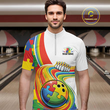 Load image into Gallery viewer, Custom Autism Awareness Bowling Men Quarter-Zip Shirt, Colorful Puzzles Bowling Jersey IPHW11195