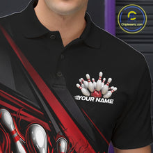 Load image into Gallery viewer, Custom Black And Red Flame Bowling Team Jersey, Bowling Tournament Men Polo Shirt IPHW11205