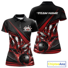 Load image into Gallery viewer, Custom Black And Red Flame Bowling Team Jersey, Bowling Tournament Women Polo Shirt IPHW11205