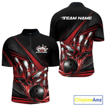 Load image into Gallery viewer, Custom Black And Red Flame Bowling Team Jersey, Bowling Tournament Men Quarter-Zip Shirt IPHW11205