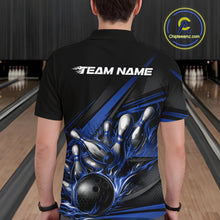 Load image into Gallery viewer, Custom Black And Blue Flame Bowling Team Jersey, Bowling Tournament Men Polo Shirt IPHW11206