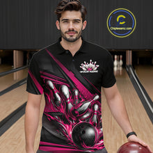 Load image into Gallery viewer, Custom Black And Hot Pink Flame Bowling Team Jersey, Bowling Tournament Men Polo Shirt IPHW11208