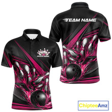 Load image into Gallery viewer, Custom Black And Hot Pink Flame Bowling Team Jersey, Bowling Tournament Men Polo Shirt IPHW11208