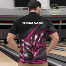 Load image into Gallery viewer, Custom Black And Hot Pink Flame Bowling Team Jersey, Bowling Tournament Men Quarter-Zip Shirt IPHW11208