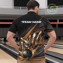 Load image into Gallery viewer, Custom Black And Gold Flame Bowling Team Jersey, Bowling Tournament Men Quarter-Zip Shirt IPHW11209