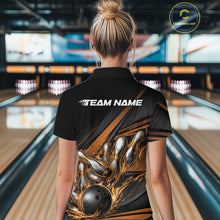 Load image into Gallery viewer, Custom Black And Gold Flame Bowling Team Jersey, Tournament Women Quarter-Zip Shirt IPHW11209