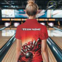 Load image into Gallery viewer, Custom Red Flame Bowling Tournament Women Polo Team Shirt, Fire Bowling League Shirt IPHW11215