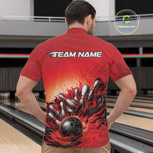 Load image into Gallery viewer, Custom Red Flame Bowling Tournament Men Quarter-Zip Team Shirt, Fire Bowling League Shirt IPHW11215