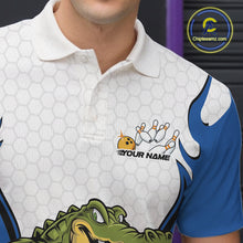 Load image into Gallery viewer, Custom Funny Alligator Bowling Men Polo Shirt, Alligator Blue Bowling Team League Shirt IPHW10684