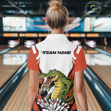 Load image into Gallery viewer, Custom Funny Alligator Bowling Women Polo Shirt, Alligator Orange Bowling Team League Shirt IPHW10686