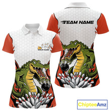 Load image into Gallery viewer, Custom Funny Alligator Bowling Women Polo Shirt, Alligator Orange Bowling Team League Shirt IPHW10686