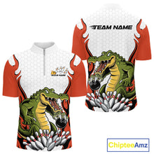 Load image into Gallery viewer, Custom Funny Alligator Bowling Men Quarter-Zip Shirt, Alligator Orange Bowling Team League Shirt IPHW10686