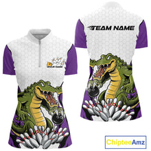 Load image into Gallery viewer, Custom Funny Alligator Women Bowling Shirts, Alligator Purple Bowling Team League Shirt IPHW10687