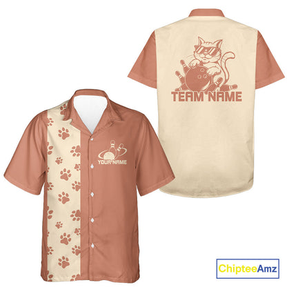 Custom Retro 50S Cat Bowling Button Up Shirt Men And Women, Vintage Cat Bowling Shirt IPHW10095
