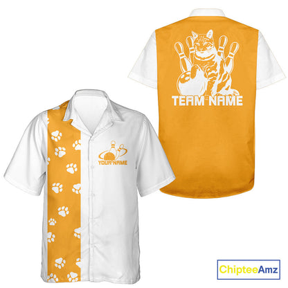 Custom Retro 50S Cat Bowling Button Up Shirt Men And Women, Vintage Cat Bowling Shirt IPHW10100
