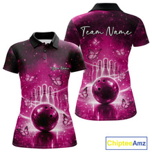 Load image into Gallery viewer, Custom Pink Butterfly Women Bowling Polo Shirt, Ladies Bowling League Shirt IPHW10923