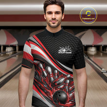 Load image into Gallery viewer, Custom Red Flame Bowling Men Quarter-Zip Shirt, Bowling Team League Shirt Bowler Jerseys IPHW11226